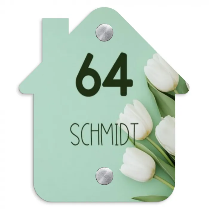 Witte tulpen - Modern Naambord Huisje klein -3d
