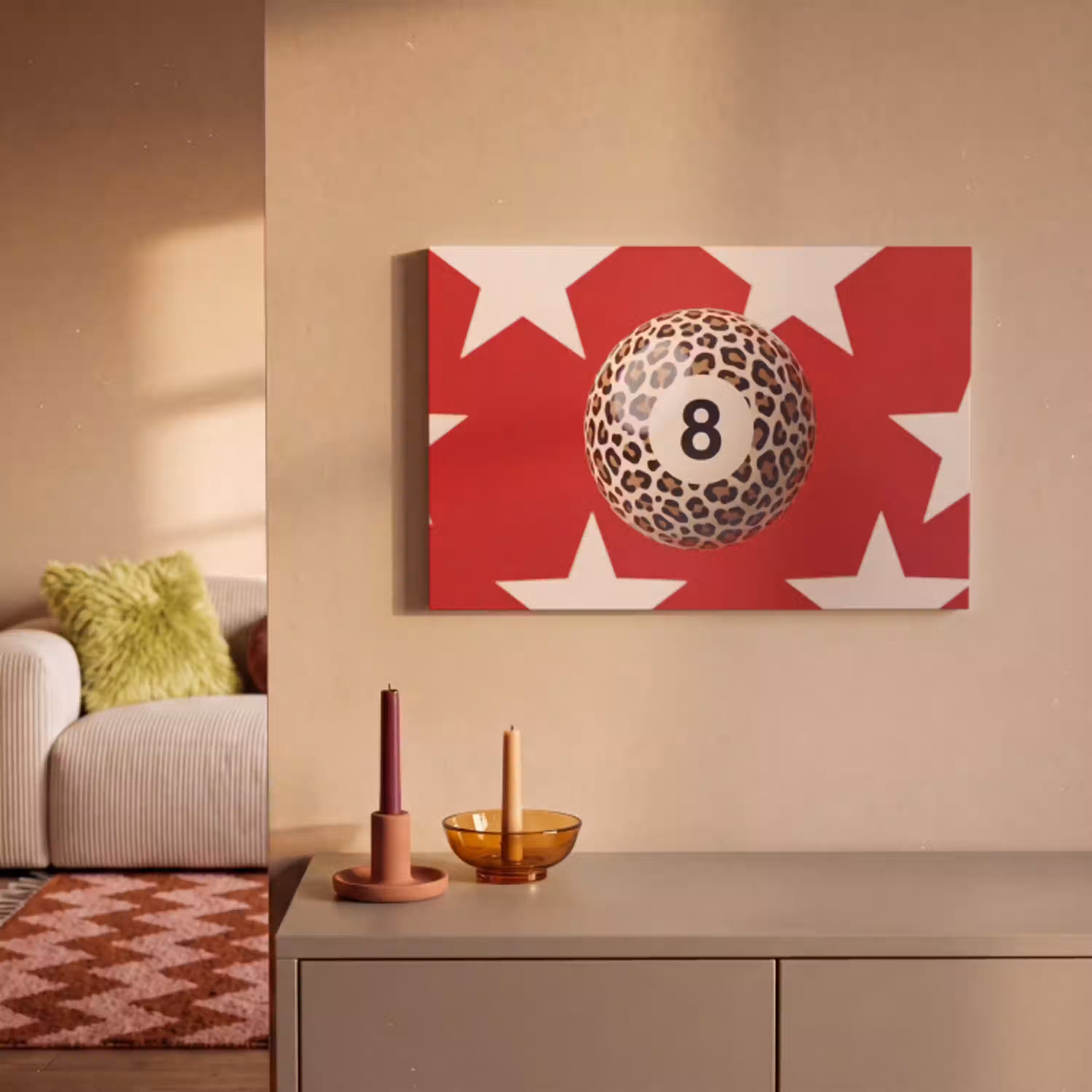 Spel - Dierenprint - Nummer 8 - Modern - Rood canvas 2cm klein -sfeer1