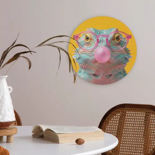 Kameleon - Kauwgom - Kleurrijk Akoestische PET Vilt - Rond klein -sfeer3