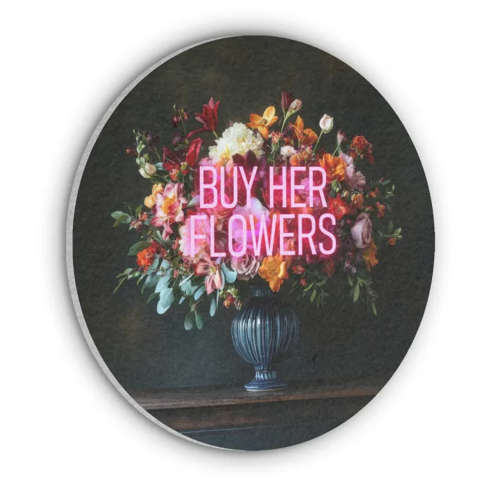 Quote - Bloemen - Vaas - Neon Akoestische PET Vilt - Rond klein -3d