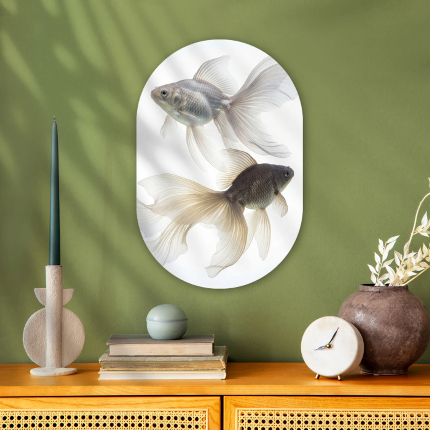 Goudvissen - Modern - Wit Wandcirkel Ovaal Forex klein -sfeer2