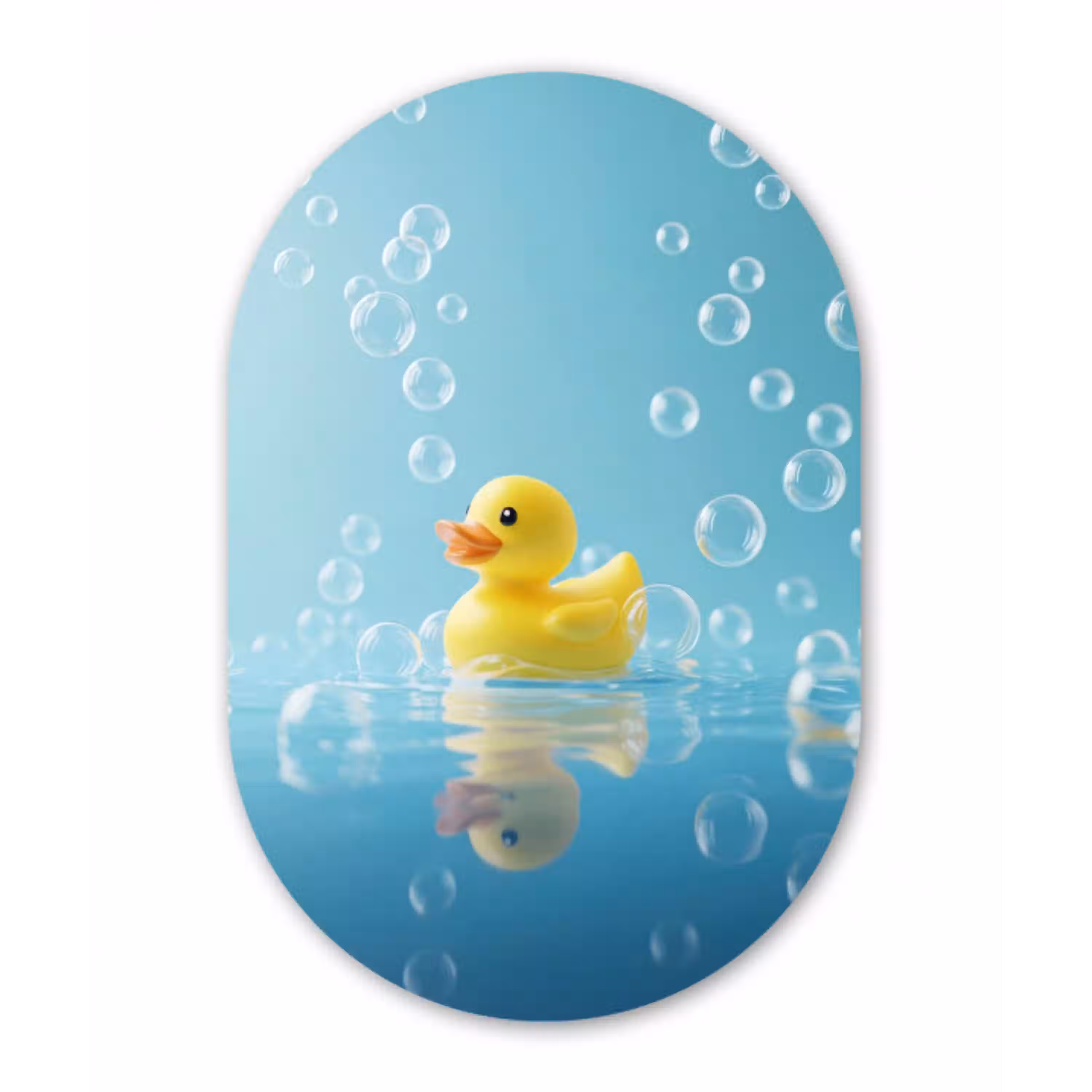 Bubbels - Badeend - Geel Wandcirkel Ovaal Aluminium middel -3d