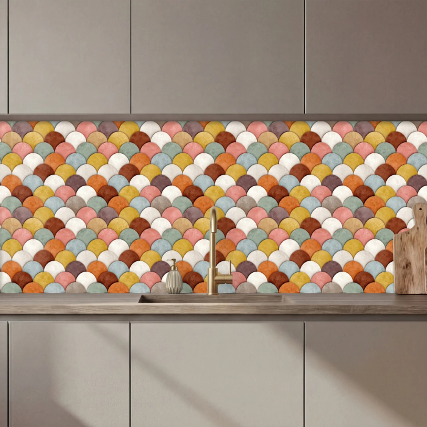 Regenboog - Schubben - Aardetinten keuken achterwand 2 middel 871 zz_3dshopping