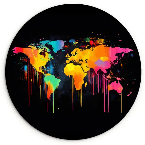 Wereldkaart - Verf - Kleurrijk - Graffiti - Wereld Wandcirkel plexiglas klein -3d