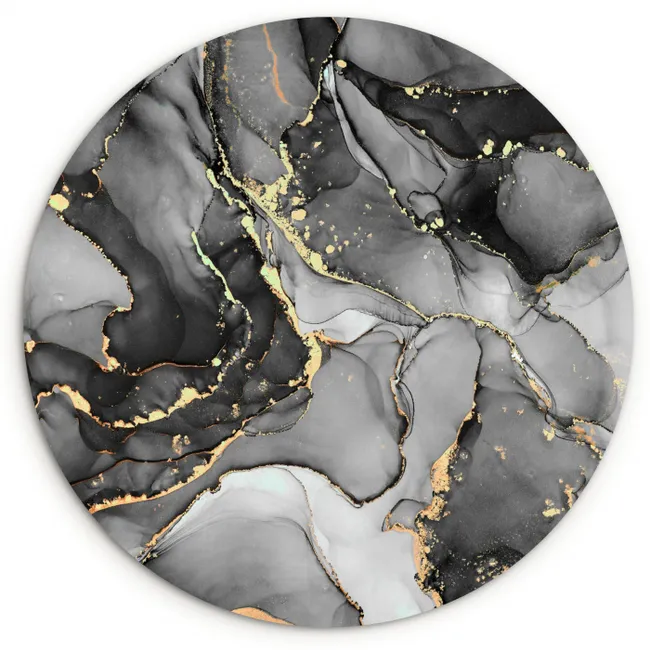 Marmer - Zwart - Goud - Grijs Wandcirkel kunststof plaat 5mm dik klein -3d