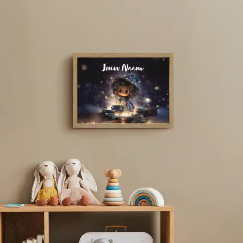 Meisje - Toveren - Sterren - Paars Light Box met batterij (Wandlamp kind) middel -sfeer2_kind