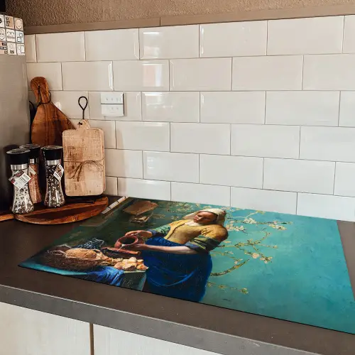 Melkmeisje - Amandelbloesem - Van Gogh - Vermeer - Schilderij - Oude meesters Inductie beschermer vinyl 3mm klein -sfeer3