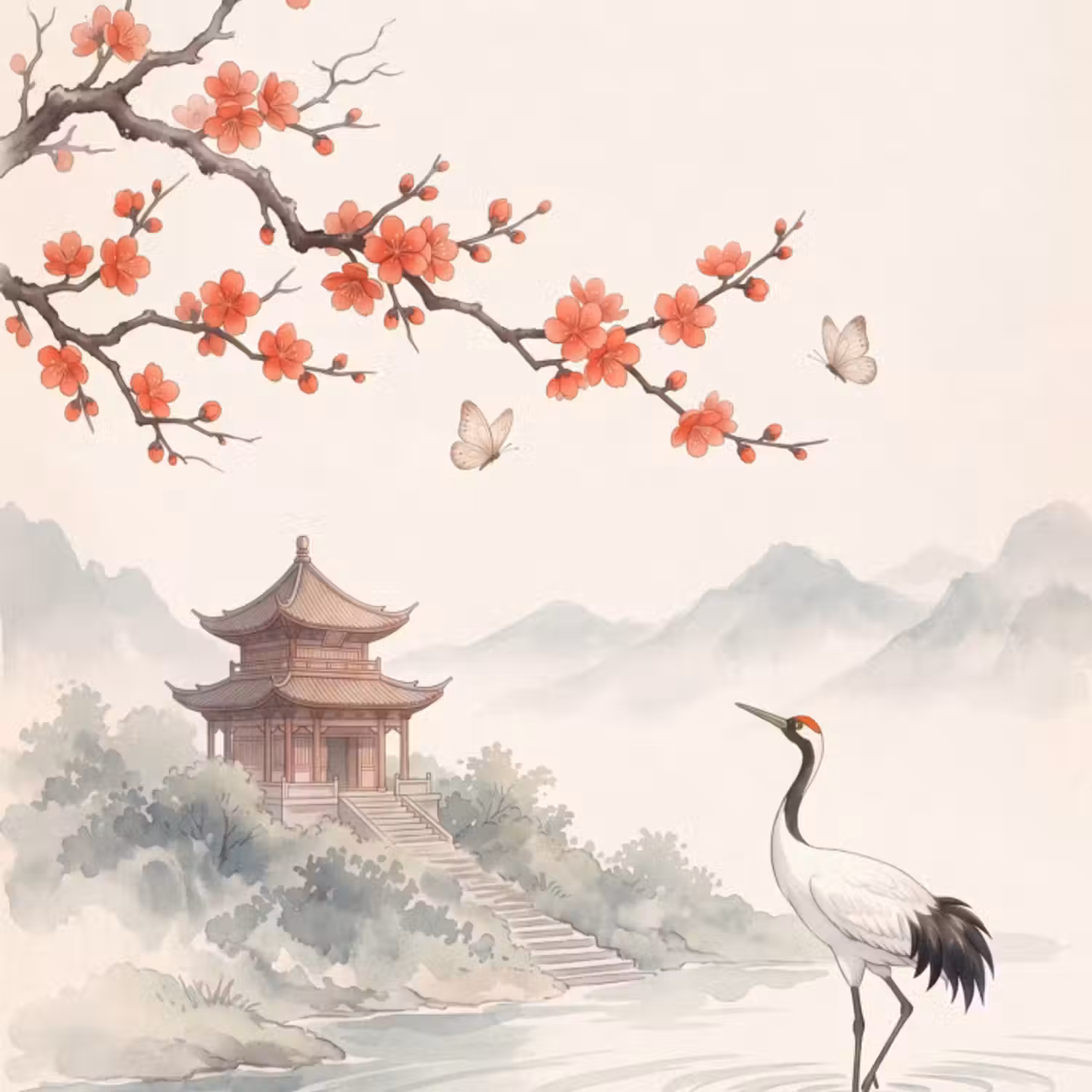 Behang - Kraanvogel - Azië - Klassiek