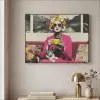 Vrouw - Kat - Bloemen - Kopje - Retro Textielframe zwart klein -sfeer2
