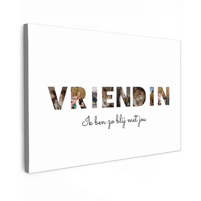 Vriendin - Lettercollage Tuinposter op houten frame 2 cm dik klein -3d