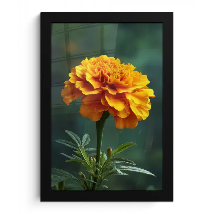 Bloemblaadjes - Afrikaan - Oranje - Wazig fotolijst zwart zonder passe partout klein -3d