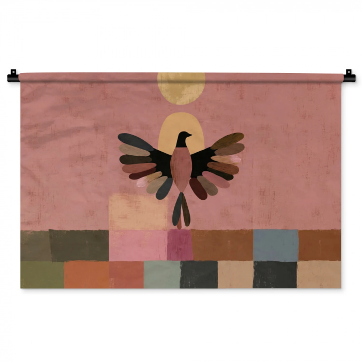 Illustratie - Vogel - Vlakken - Kleurrijk Wandkleed katoen middel -zz3d
