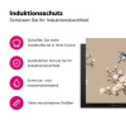 Oosters - Vogels - Beige Inductie beschermer vinyl 3mm klein -zzzzzzz-lf-ups