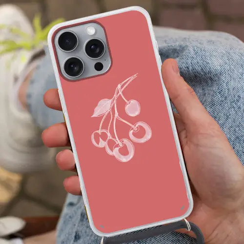 Lijnillustratie - Kersen - Tak - Wit Hoesje iPhone 16 Pro Max met koord klein -sfeer3