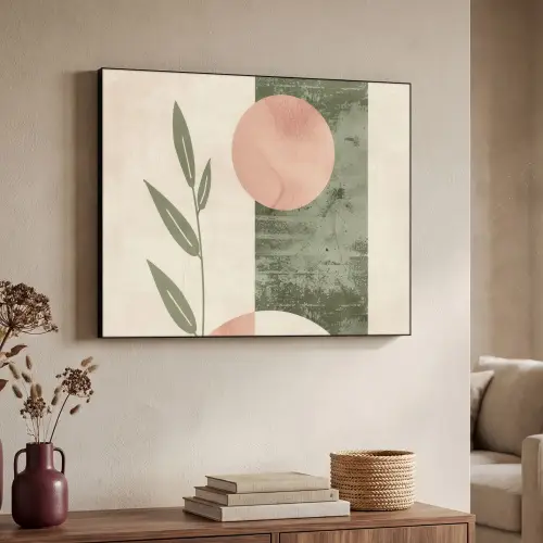 Geometrisch - Roze - Groen - Natuur Textielframe zwart klein -sfeer3