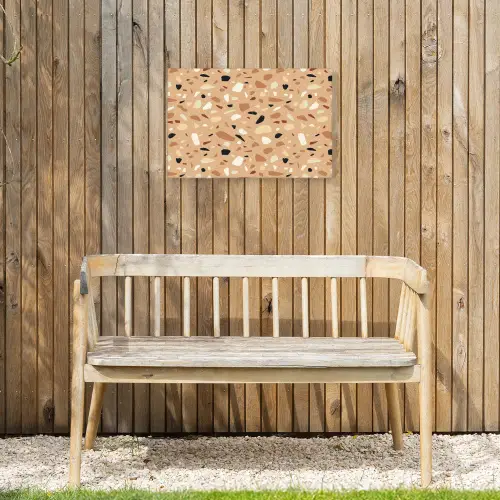 Terrazzo - Patroon - Kleurrijk - Oranje Tuinposter op houten frame 2 cm dik klein 845 -sfeer4