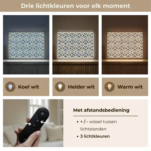 Tegel - Patroon - Blauw - Beige Light Box met batterij (Wandlamp) middel 907 -USP_lichtkleurNL