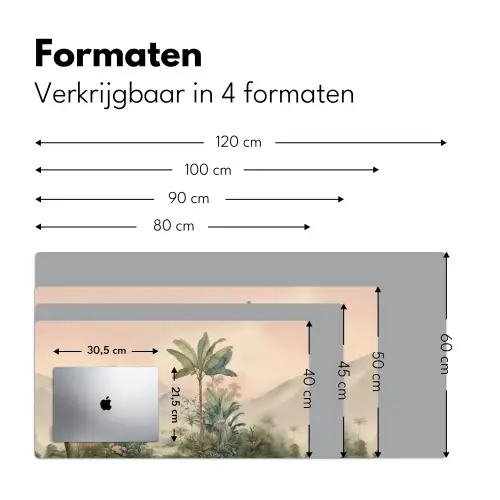 Tropisch landschap - palmbomen - Bloemen - Roze lucht Muismat XXL klein -sfeer5