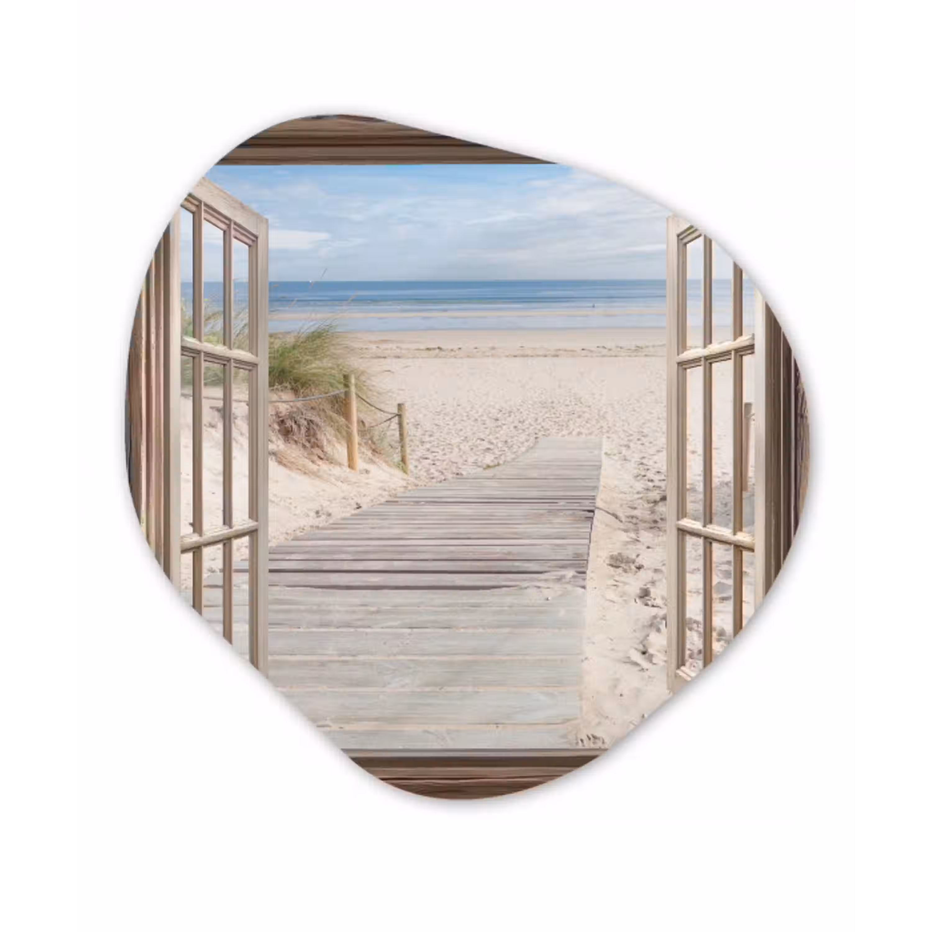 Doorkijk - Strand - Duinen - Pad - Landschap Wandcirkel Organisch Aluminium middel -3d