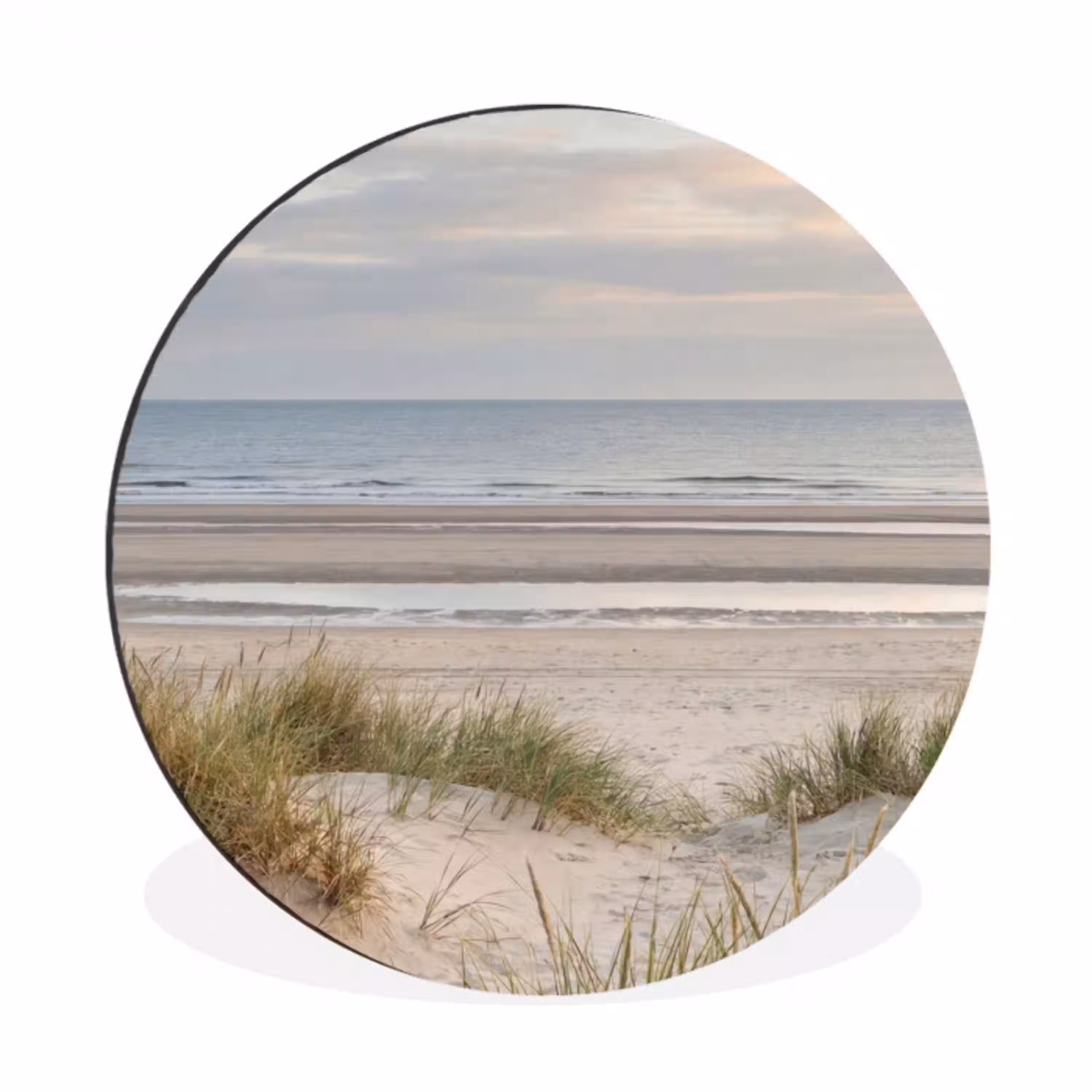 Zandstrand - Bewolkt - Duinen Wandcirkel aluminium klein -3d