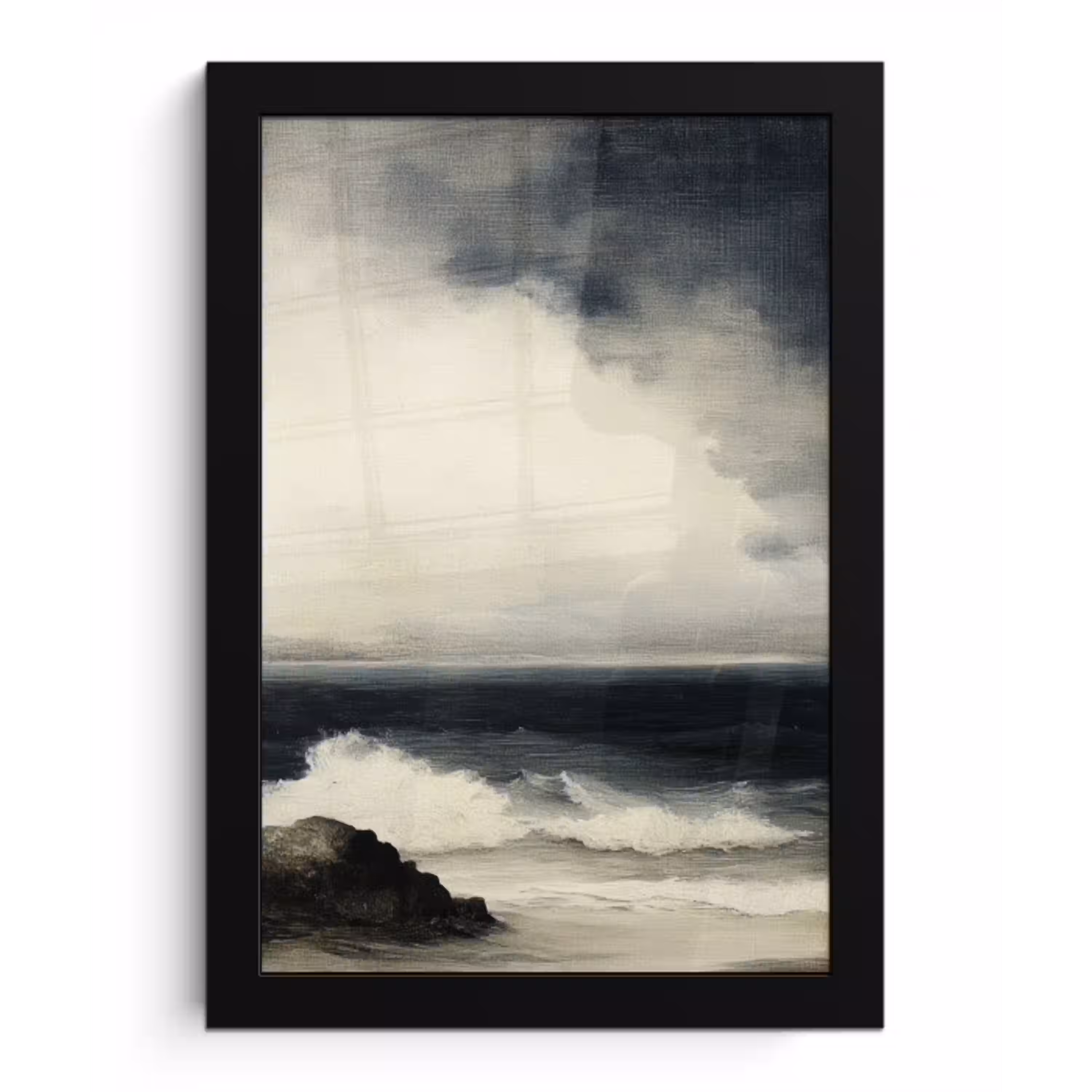 Zee - Rotsen - Storm fotolijst zwart zonder passe partout klein -3d
