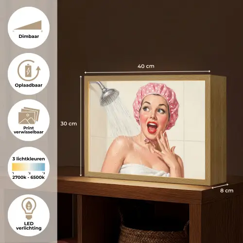 Vrouw - Douche - Roze Light Box met batterij (Wandlamp) middel -USP_websiteoverzichtNL