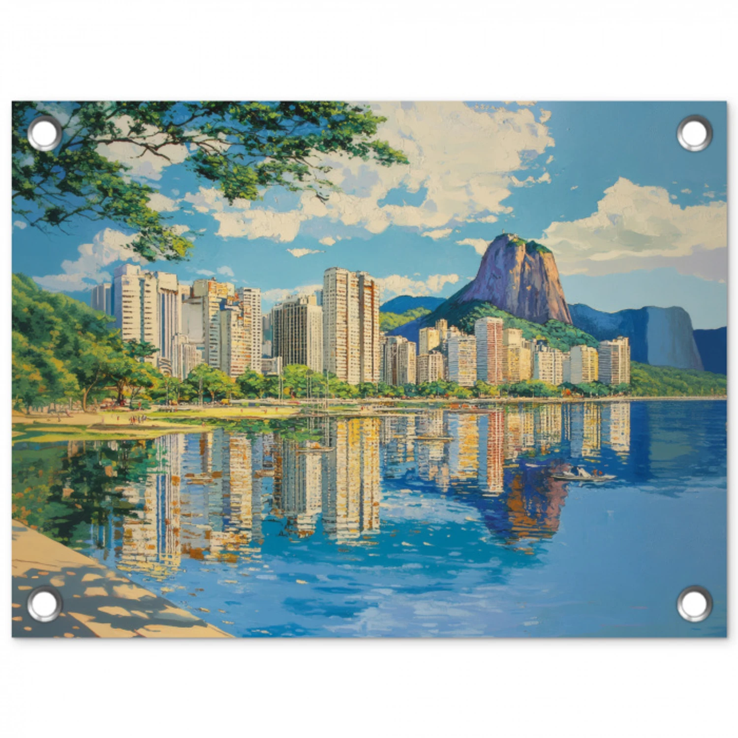 Berg - Skyline - Strand - Water tuinposter los doek klein -3d