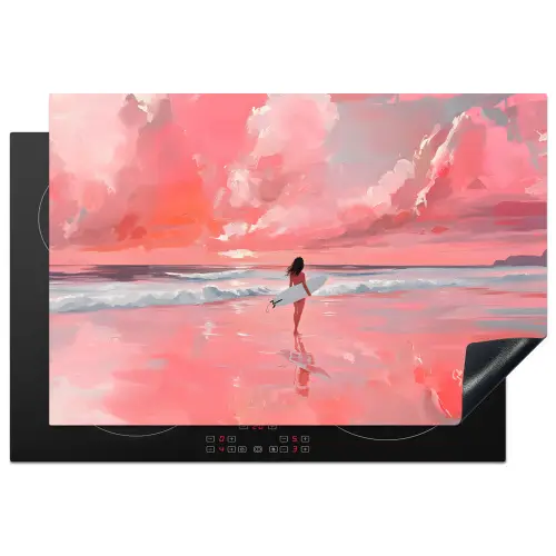 Roze - Surfen - Zee Inductie beschermer vinyl 3mm klein -3d