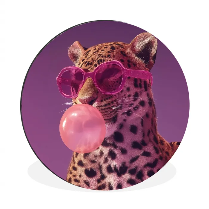 Panter - Zonnebril - Kauwgombel - Roze Wandcirkel aluminium klein -3d