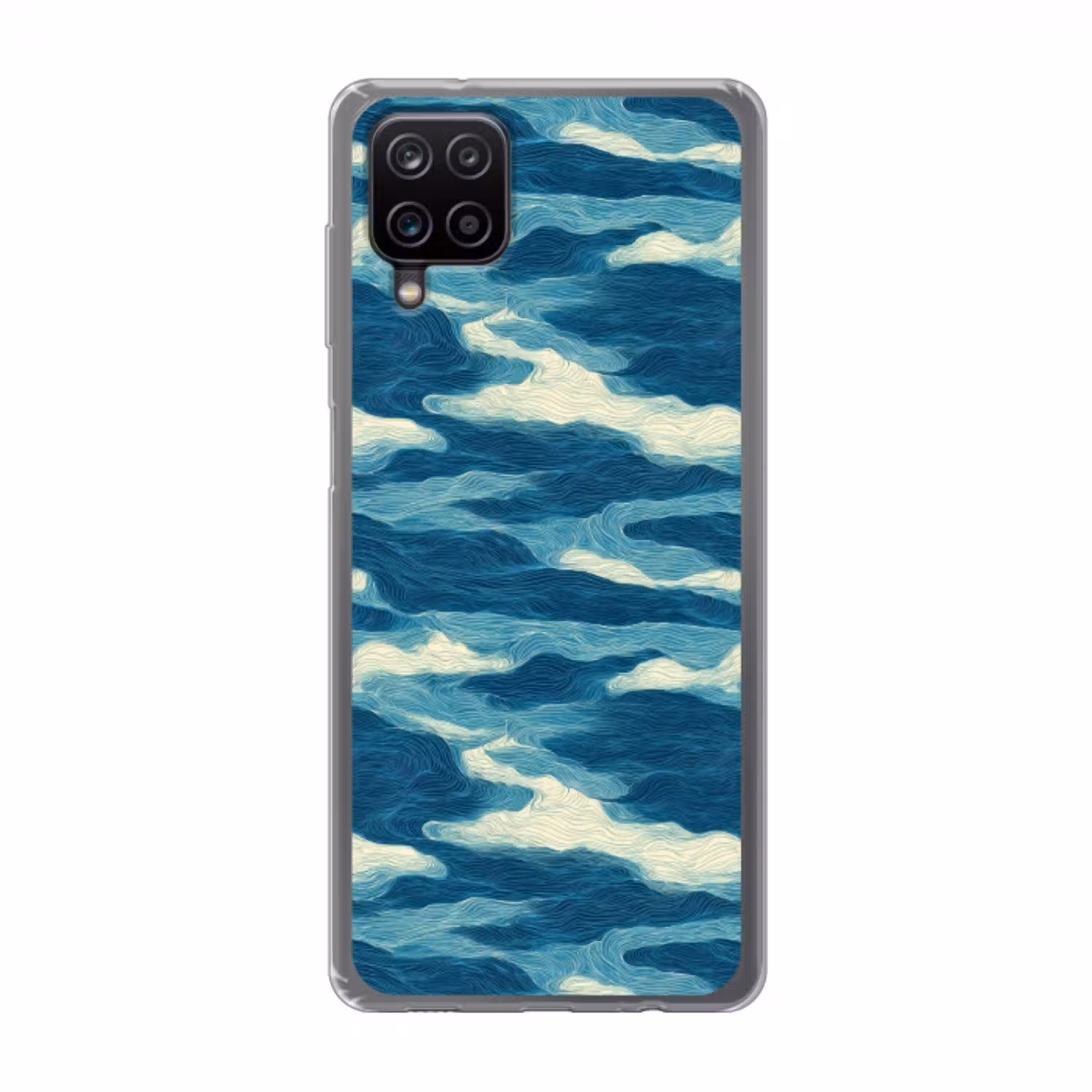 Golven - Abstract - Patroon - Blauw - Wit Telefoonhoesje Samsung Galaxy A12 klein 372 -3d