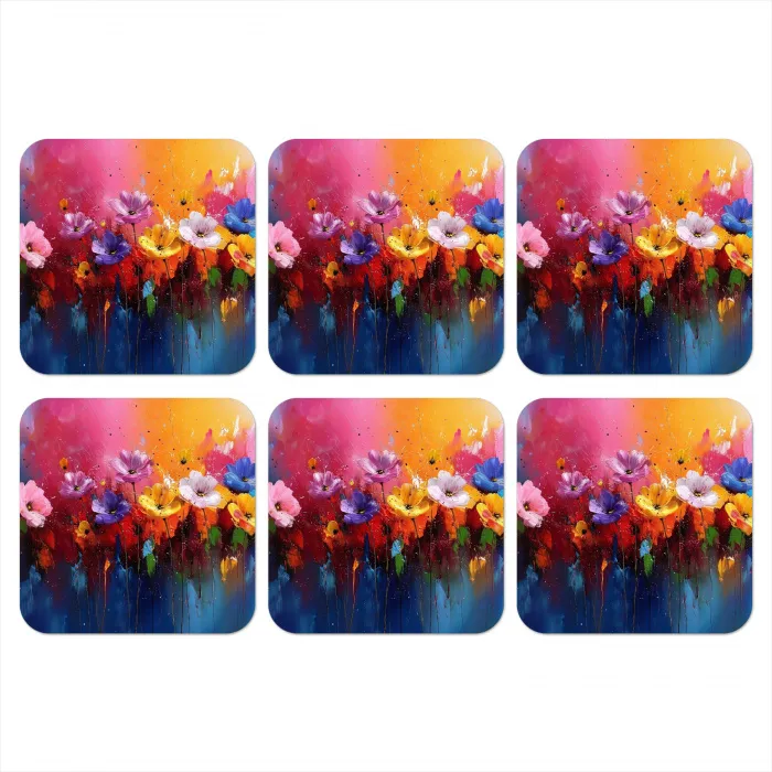 Fantasiebloemen - Verf - Speels onderzetter kurk middel -3d