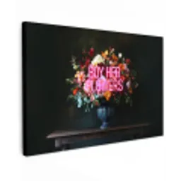 Quote - Bloemen - Vaas - Neon Tuinposter op houten frame 2 cm dik klein -3d