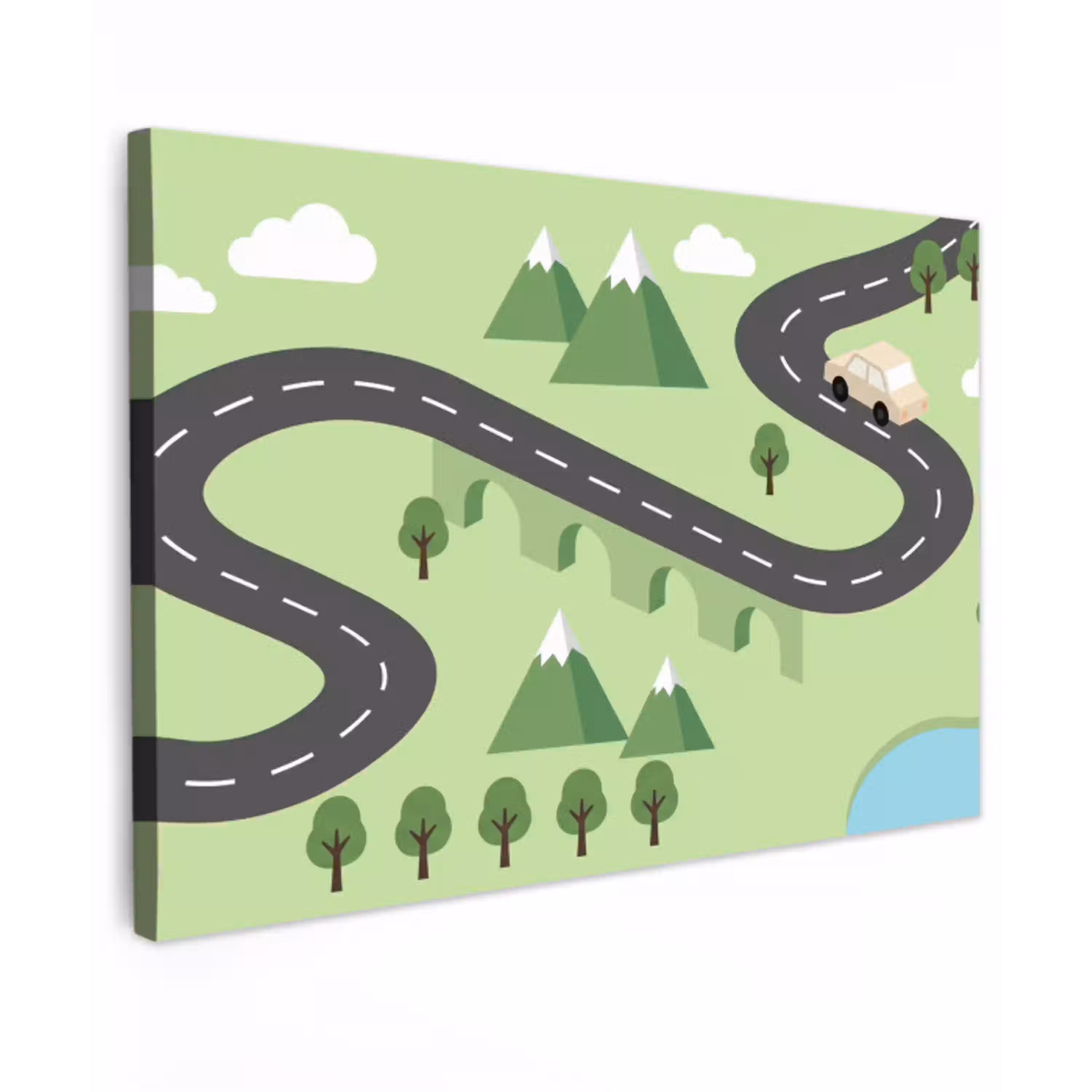 Auto - Bergweg - Natuur - Illustratie canvas 2cm klein -z3d