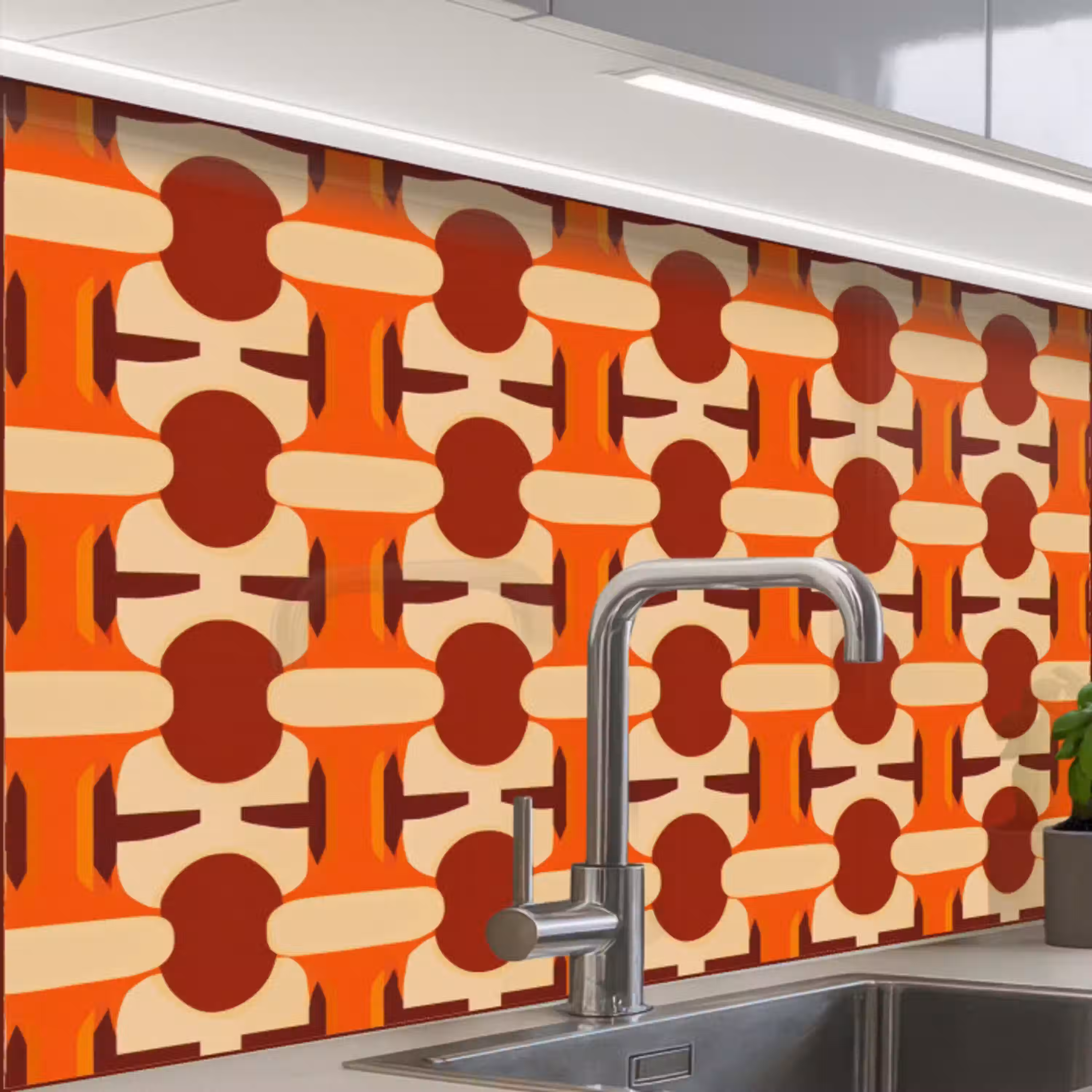 Geometrisch - Retro - Oranje keuken achterwand 2 middel 865 -zzzz3d_schuin
