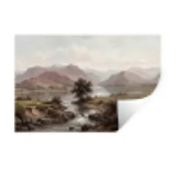 Berglandschap - Meer - Bergen - Vallei - Klassiek Muursticker klein -3d