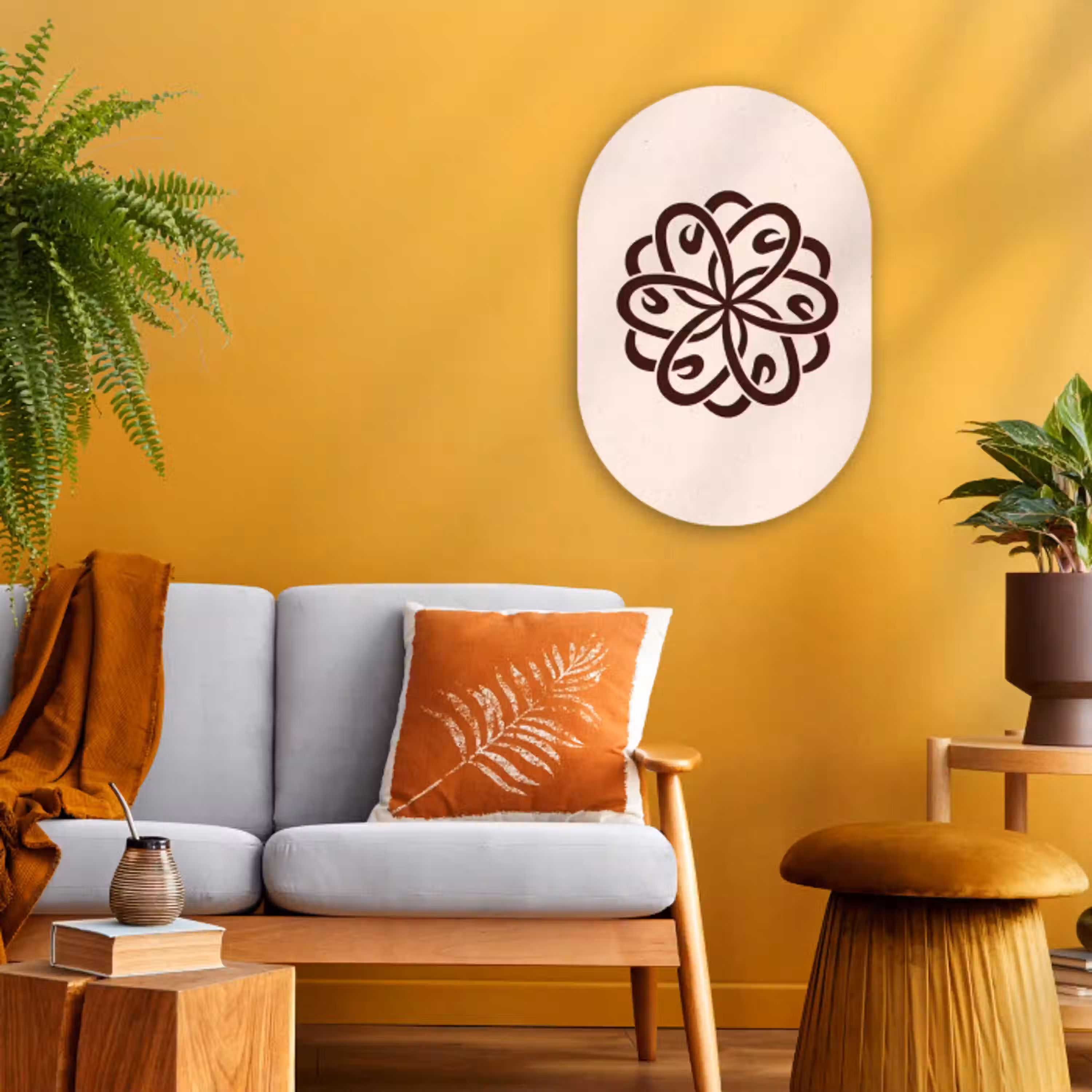 Patroon - Knoop - Abstract - Modern - Bruin Wandcirkel Ovaal Forex klein -sfeer4