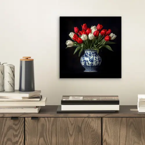 Rode - Bloemen - Tulpen - Vaas aluminium wit klein -sfeer1