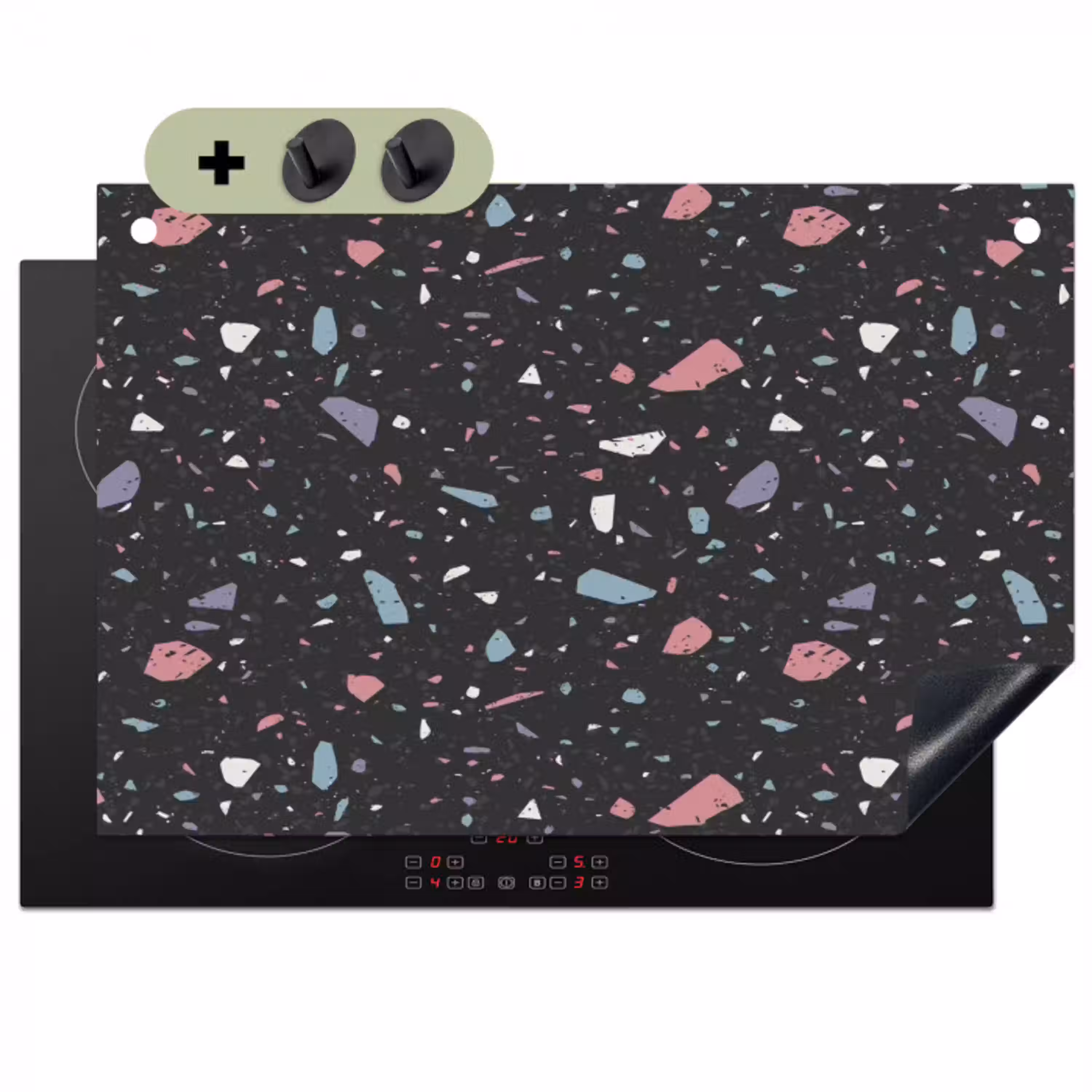 Terrazzo - Patroon - Zwart - Zacht Inductie beschemer met haakjes klein 777 -3d