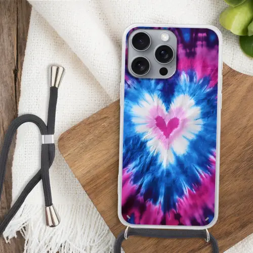 Hartvormig - Tie dye - Paars Hoesje iPhone 16 Pro Max met koord klein -sfeer4