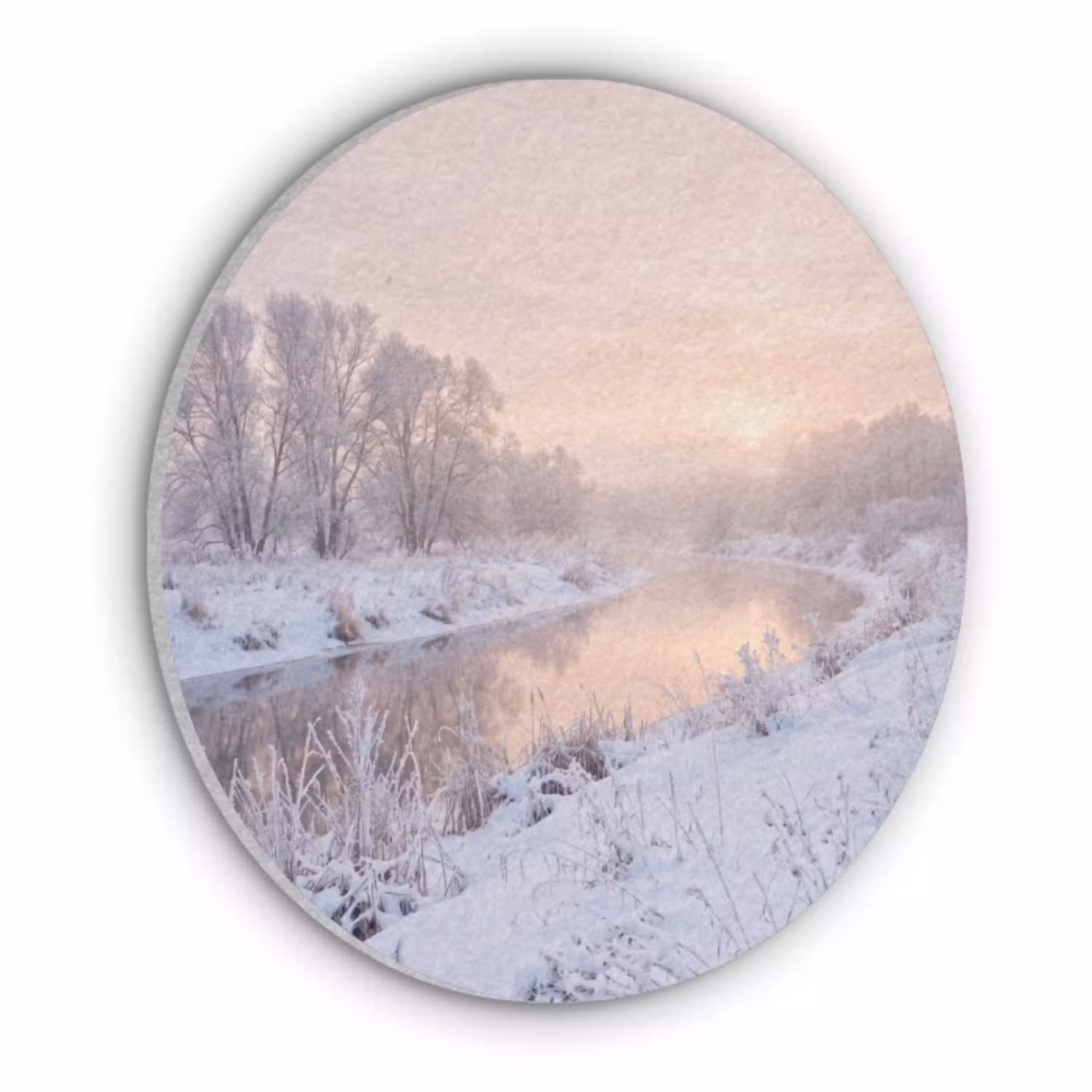 Rivier - Winter - Landschap - Sneeuw - Zonsopgang Akoestische PET Vilt - Rond klein -3d