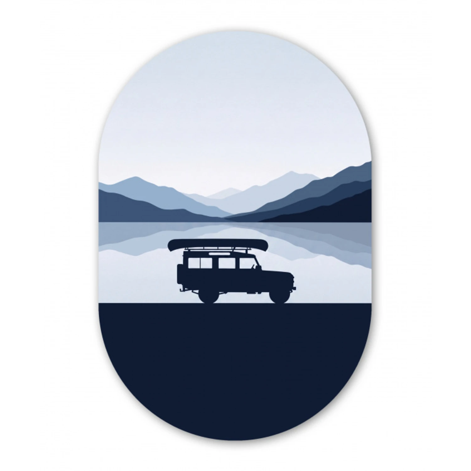 Auto - Meer - Bergen - Blauw Wandcirkel Ovaal Forex klein -3d