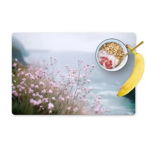 Klif - Bloemen - Zee - Roze Placemat vinyl groot -zzzproduct_Kitchenyeah-website