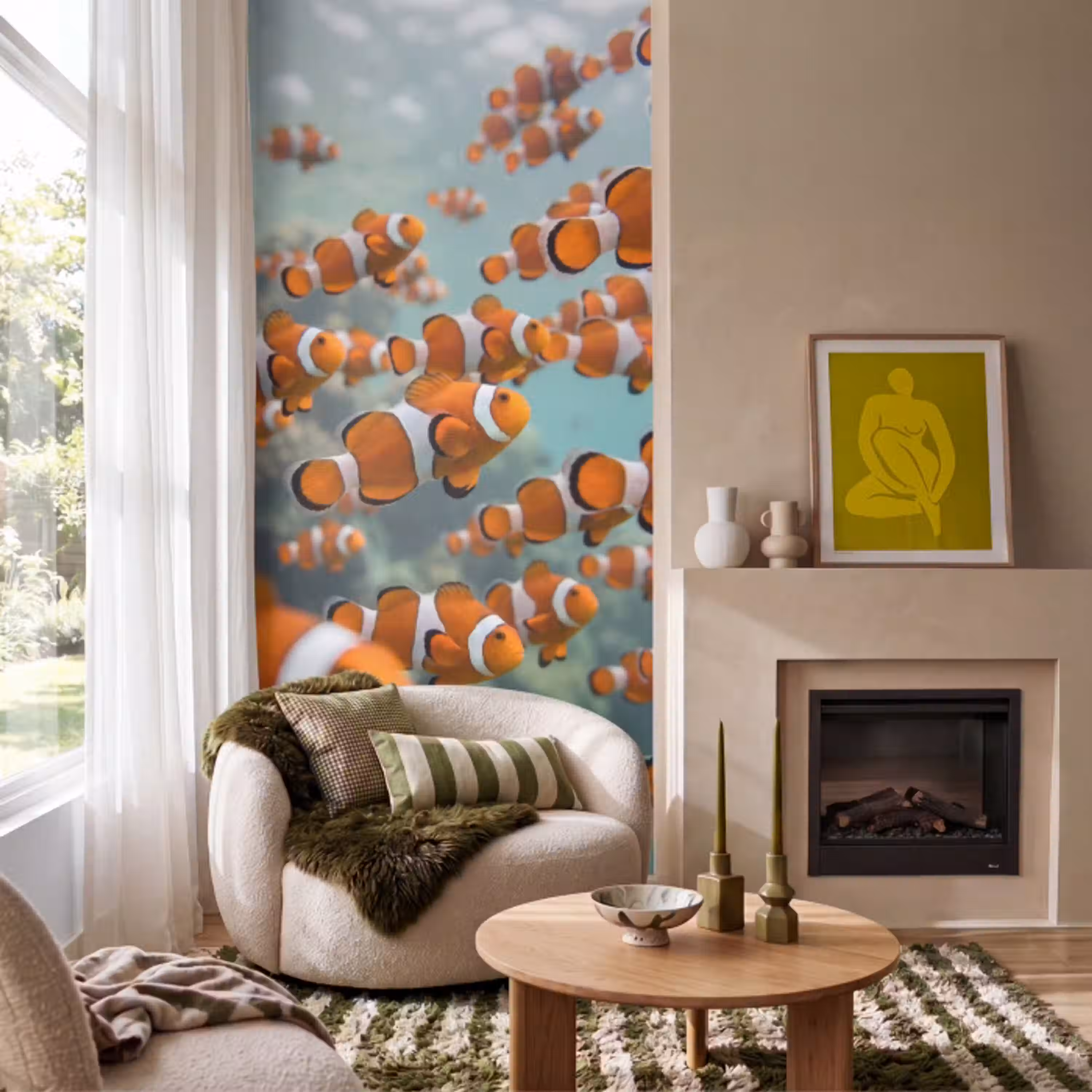Vis - School - Onderwater - Dieren - Oranje Behang Vlies klein -sfeer2