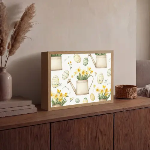 Gieter - Bloemen - Eieren Light Box met batterij (Wandlamp) middel -sfeer2