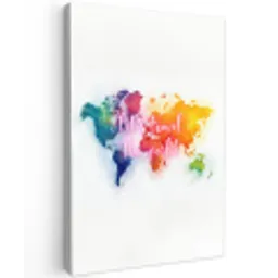 Travel - Quote - Regenboog - Wereldkaart Tuinposter op houten frame 2 cm dik middel -3d