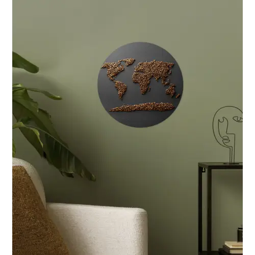Wereldkaart - Koffie - Grijs Wandcirkel behangsticker klein -sfeer2