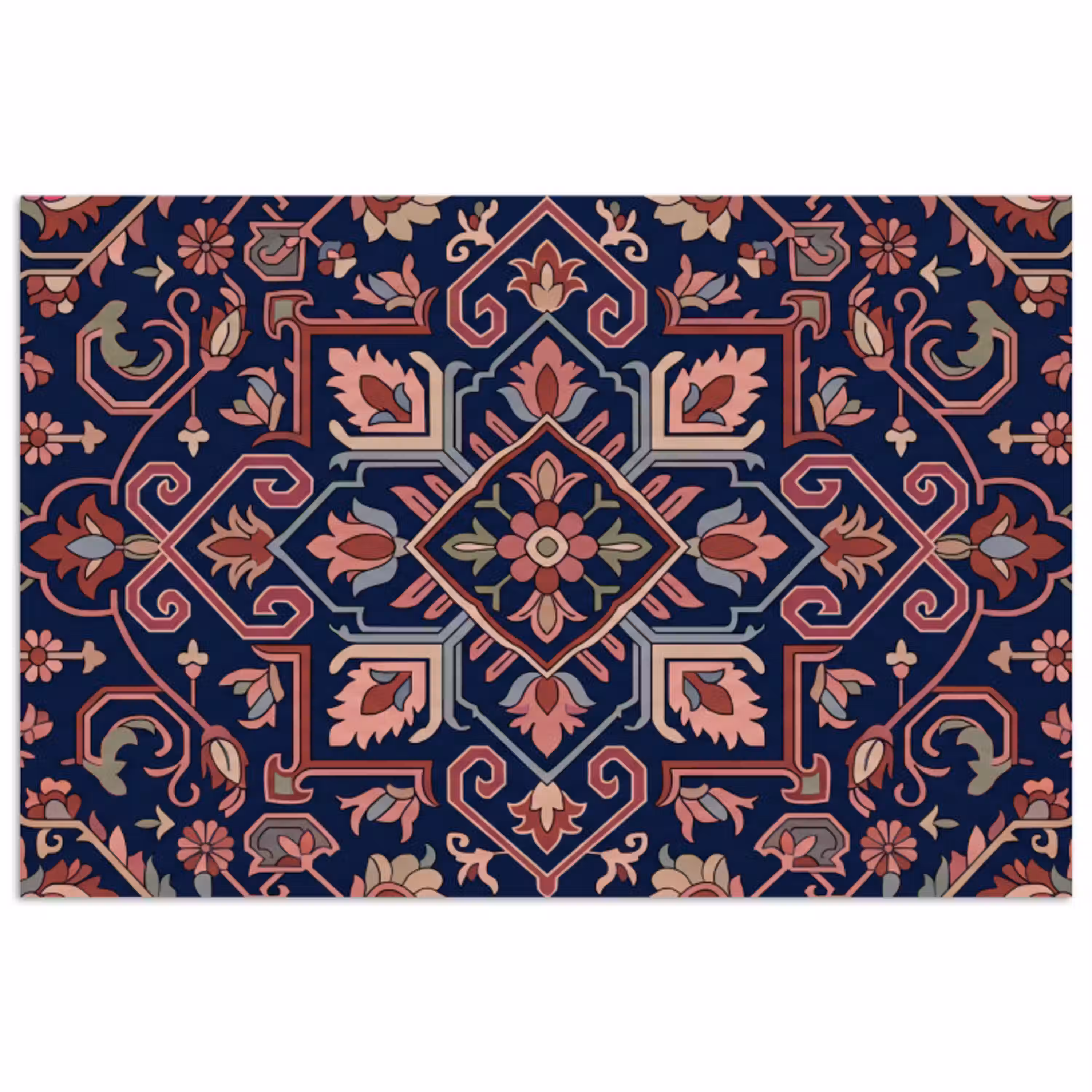 Patroon - Oosters - Floraal - Blauw - Klassiek poster papier klein -3d