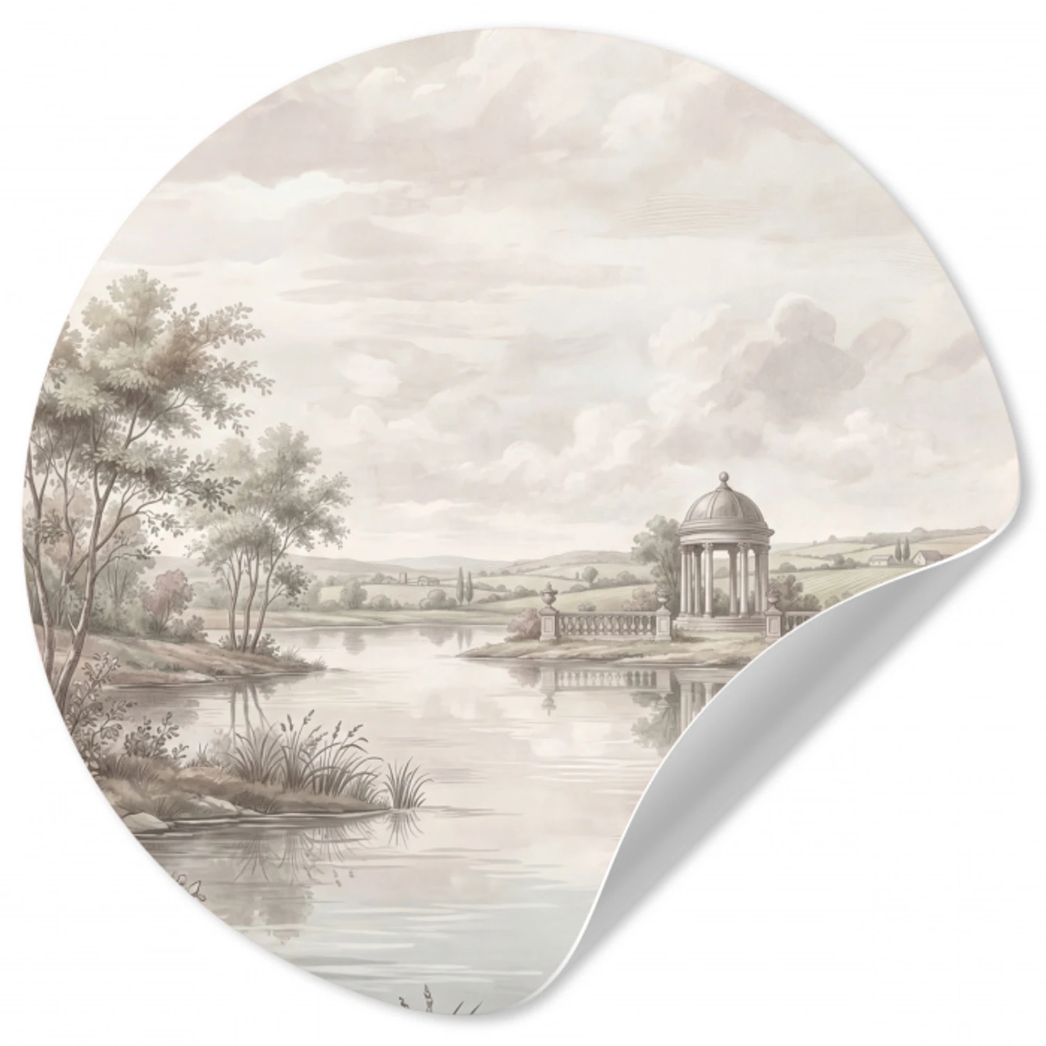 Landschap - Water - Natuur - Sepia Wandcirkel behangsticker klein -3d