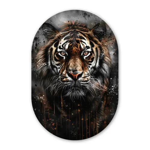 Tijger - Dieren - Portret - Luxe - Zwart Wandcirkel Ovaal Forex klein -3d