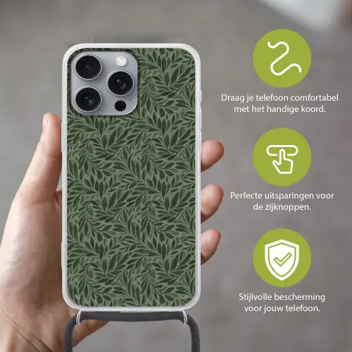 Bladeren - Organisch - Groen Hoesje iPhone 16 Pro Max met koord klein 804 -sfeer2_NL